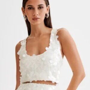 Meshki Maude Transparent Sequin Racer Crop Top – Ivory